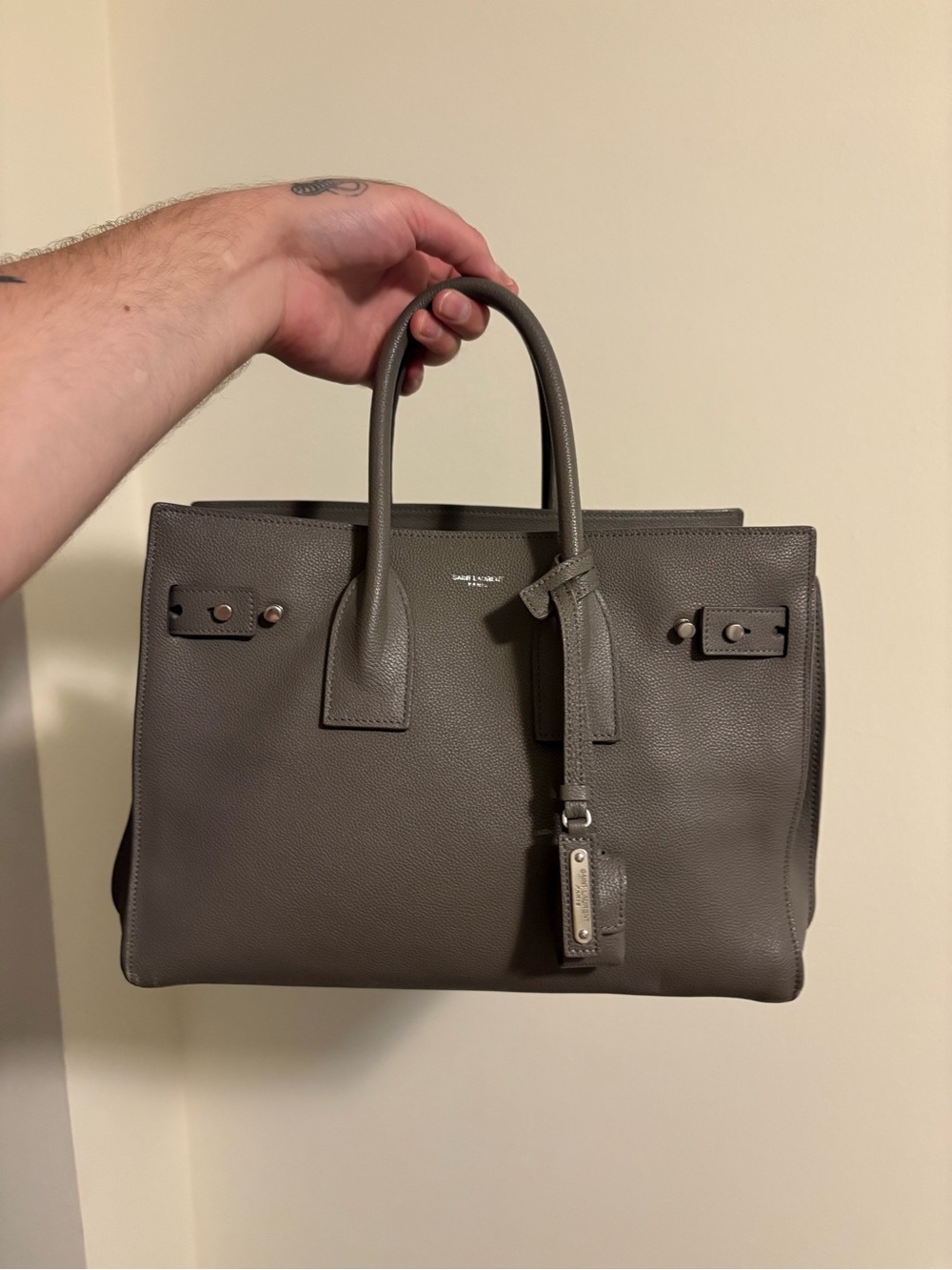 Saint Laurent Gray supple Leather sac de jour